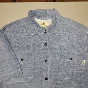 Woolrich Button Up Shirt Mens Medium Cotton Short Sleeve Double Pocket Blue‎